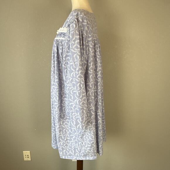Eileen West Blue Floral Cotton Jersey Knit Nightgown Plus Size 2X Long Sleeve - Picture 5 of 9